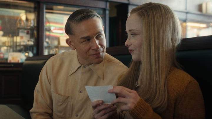 (L to R) Charlie Hunnam as Ed Gein, Suzanna Son as Adelina in episode 302 of Monster: The Ed Gein Story