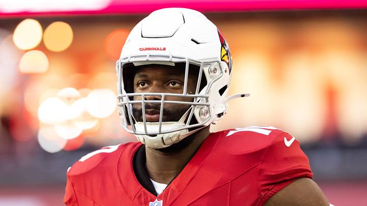 Dec 7, 2025; Glendale, Arizona, USA; Arizona Cardinals linebacker Josh Sweat (10) against the Los Angeles Rams at State Farm Stadium. Mandatory Credit: Mark J. Rebilas-Imagn Images