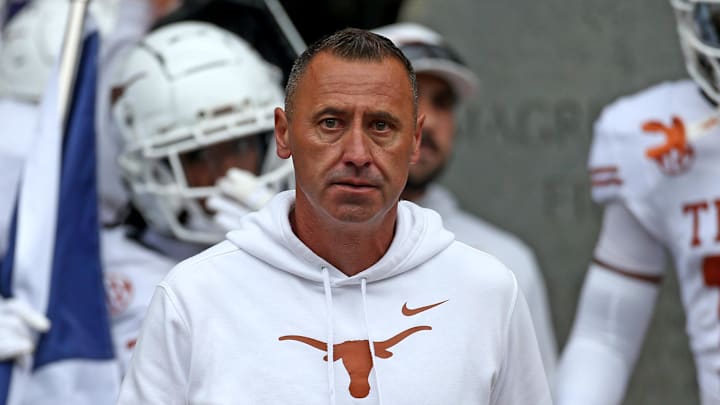 Texas Longhorns head coach Steve Sarkisian walks out of the locker room prior to the game against the Mississippi State Bulldogs at Davis Wade Stadium at Scott Field.