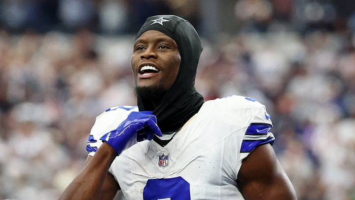 Dallas Cowboys wide receiver George Pickens (3) smiles