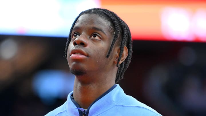Feb 21, 2026; Syracuse, New York, USA; North Carolina Tar Heels forward Caleb Wilson (8) looks on prior to the game against the Syracuse Orange at the JMA Wireless Dome. Mandatory Credit: Rich Barnes-Imagn Images