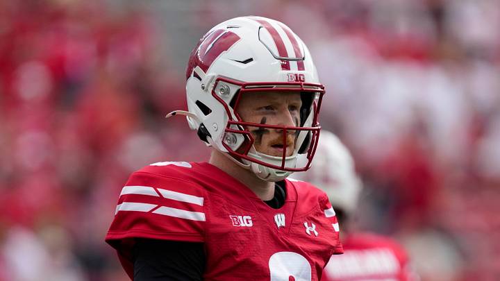 Sep 20, 2025; Madison, Wisconsin, USA; Wisconsin Badgers quarterback Billy Edwards Jr. (9) looks to the sidelines between plays during the game against the Maryland Terrapins at Camp Randall Stadium. Mandatory Credit: Jeff Hanisch-Imagn Images Sep 20, 2025; Madison, Wisconsin, USA; Wisconsin Badgers quarterback Billy Edwards Jr. (9) looks to the sidelines between plays during the game against the Maryland Terrapins at Camp Randall Stadium. Mandatory Credit: Jeff Hanisch-Imagn Images