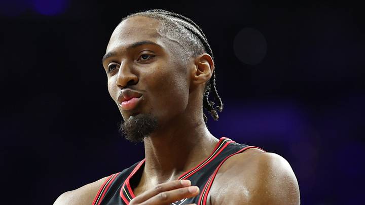Philadelphia 76ers guard Tyrese Maxey (0) reacts during the first quarter against the San Antonio Spurs.