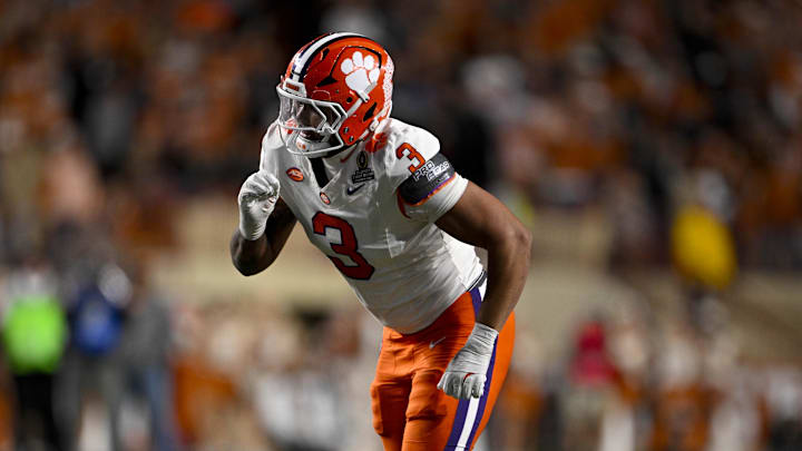 Dec 21, 2024; Austin, Texas, USA; Clemson Tigers defensive end T.J. Parker (3) in action during the game between the Texas Longhorns and the Clemson Tigers in the CFP National Playoff First Round at Darrell K Royal-Texas Memorial Stadium. Mandatory Credit: Jerome Miron-Imagn Images