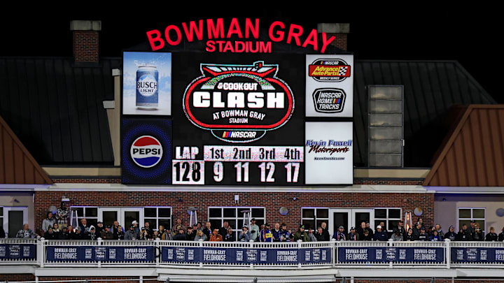 Feb 2, 2025; The scoreboard at Bowman Gray Stadium during the 2025 Cook Out Clash.