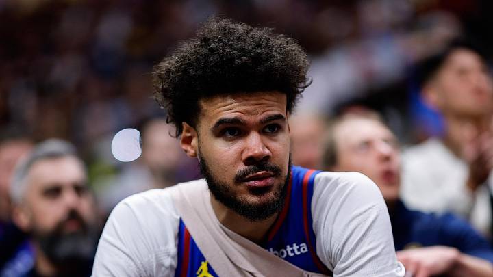 Mar 29, 2026; Denver, Colorado, USA; Denver Nuggets forward Cameron Johnson (23) on the bench in the fourth quarter against the Golden State Warriors at Ball Arena. Mandatory Credit: Isaiah J. Downing-Imagn Images Mar 29, 2026; Denver, Colorado, USA; Denver Nuggets forward Cameron Johnson (23) on the bench in the fourth quarter against the Golden State Warriors at Ball Arena. Mandatory Credit: Isaiah J. Downing-Imagn Images