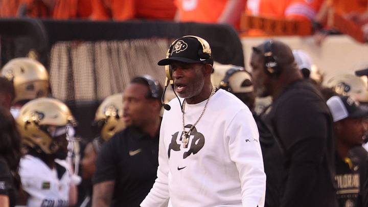 Oct 24, 2026; Stillwater, Oklahoma, USA; Colorado Buffaloes head coach Deion Sanders on the sidelines during the first half against the Oklahoma State Cowboys at Boone Pickens Stadium. Oct 24, 2026; Stillwater, Oklahoma, USA; Colorado Buffaloes head coach Deion Sanders on the sidelines during the first half against the Oklahoma State Cowboys at Boone Pickens Stadium.
