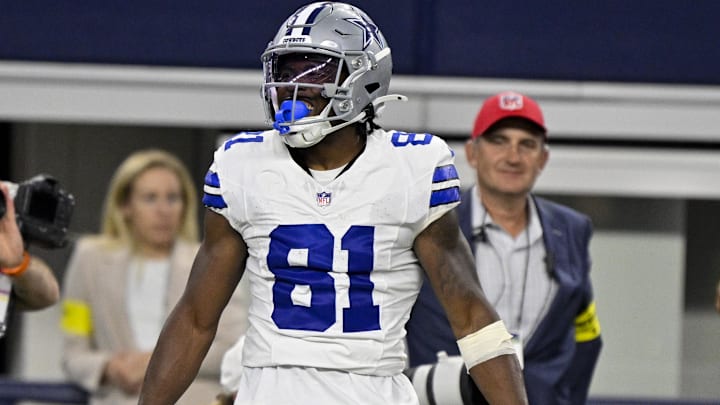 Dallas Cowboys wide receiver Jonathan Mingo celebrates after he catches a pass for a first down against the Baltimore Ravens.
