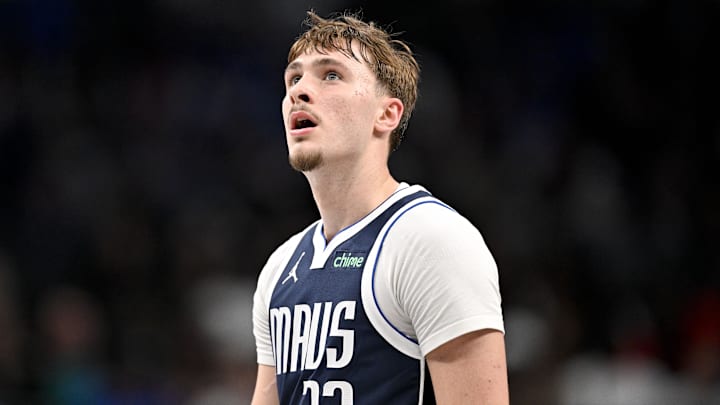 Dec 12, 2025; Dallas, Texas, USA; Dallas Mavericks forward Cooper Flagg (32) looks on during the second half against the Brooklyn Nets at the American Airlines Center. Mandatory Credit: Jerome Miron-Imagn Images Dec 12, 2025; Dallas, Texas, USA; Dallas Mavericks forward Cooper Flagg (32) looks on during the second half against the Brooklyn Nets at the American Airlines Center. Mandatory Credit: Jerome Miron-Imagn Images