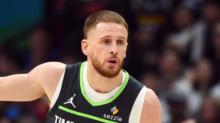 Apr 18, 2026; Denver, Colorado, USA; Minnesota Timberwolves guard Donte DiVincenzo (0) celebrates after a three-pointer during the second half against the Denver Nuggets in game one of the first round of the 2026 NBA Playoffs at Ball Arena. Mandatory Credit: Christopher Hanewinckel-Imagn Images