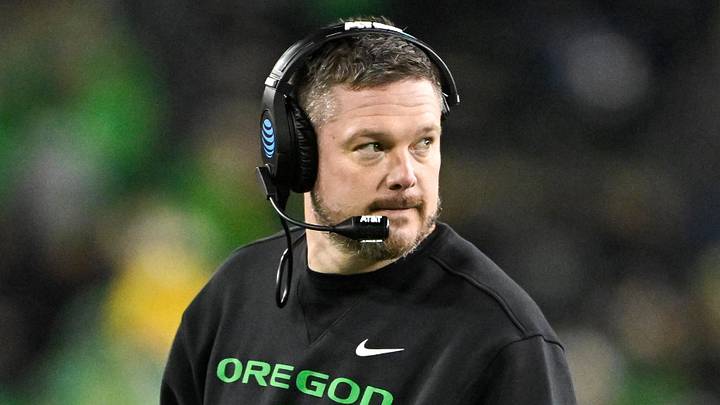 Dec 20, 2025; Eugene, OR, USA; Oregon Ducks head coach Dan Lanning looks on during the fourth quarter against the James Madison Dukes at Autzen Stadium. Mandatory Credit: Craig Strobeck-Imagn Images Dec 20, 2025; Eugene, OR, USA; Oregon Ducks head coach Dan Lanning looks on during the fourth quarter against the James Madison Dukes at Autzen Stadium. Mandatory Credit: Craig Strobeck-Imagn Images