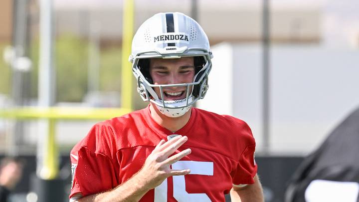 Jun 3, 2026; Henderson, NV, USA; Las Vegas Raiders quarterback Fernando Mendoza (15) warms up during organized team activities at Intermountain Health Performance Center. Mandatory Credit: Candice Ward-Imagn Images Jun 3, 2026; Henderson, NV, USA; Las Vegas Raiders quarterback Fernando Mendoza (15) warms up during organized team activities at Intermountain Health Performance Center. Mandatory Credit: Candice Ward-Imagn Images