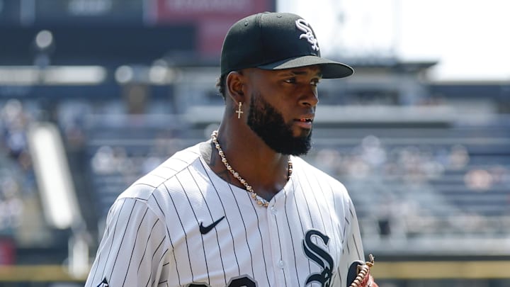 Chicago White Sox center fielder Luis Robert Jr. (88) against the Detroit Tigers at Rate Field. 