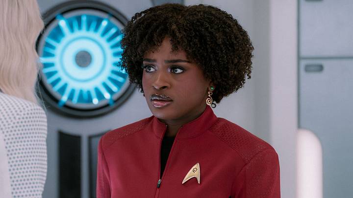 (L-R): Jess Bush as Christine Chapel and Celia Rose Gooding as Uhura in Star Trek: Strange New Worlds, episode 7, season 4, streaming on Paramount+, 2026. Photo Credit: Brendan Adam-Zwelling/Paramount+ (L-R): Jess Bush as Christine Chapel and Celia Rose Gooding as Uhura in Star Trek: Strange New Worlds, episode 7, season 4, streaming on Paramount+, 2026. Photo Credit: Brendan Adam-Zwelling/Paramount+