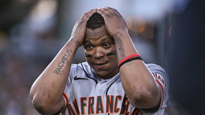 West Sacramento, California, USA; San Francisco Giants first baseman Rafael Devers (16) reacts after striking out against the Athletics during the fifth inning at Sutter Health Park. Mandatory Credit: Ed Szczepanski-Imagn Images West Sacramento, California, USA; San Francisco Giants first baseman Rafael Devers (16) reacts after striking out against the Athletics during the fifth inning at Sutter Health Park. Mandatory Credit: Ed Szczepanski-Imagn Images