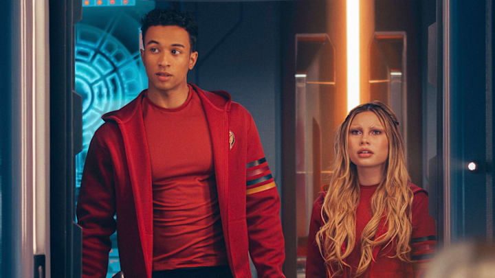 L-R: Sandro Rosta as Caleb and Bella Shepard as Genesis in season 1, episode 7, of Star Trek: Starfleet Academy streaming on Paramount+. Photo Credit: Brooke Palmer/Paramount+