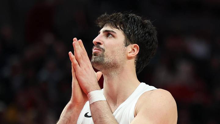 Mar 10, 2026; Portland, Oregon, USA;  Portland Trail Blazers forward Deni Avdija (8) reacts to gameplay against the Charlotte Hornets during the second half at Moda Center. Mandatory Credit: Jaime Valdez-Imagn Images