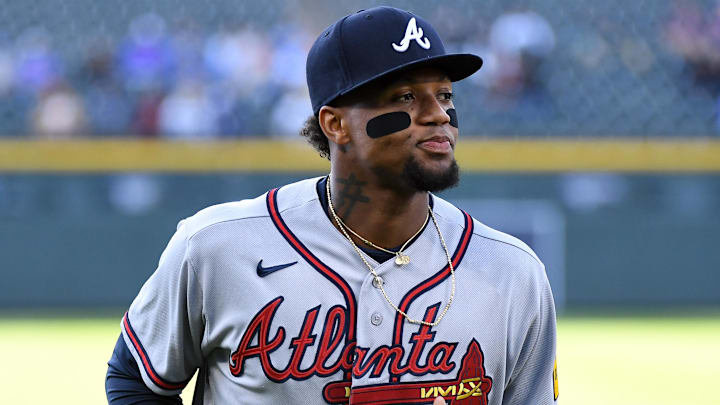 May 1, 2026; Denver, Colorado, USA; Atlanta Braves outfielder Ronald Acuna Jr. (13) before the game against the Colorado Rockies at Coors Field. Mandatory Credit: Christopher Hanewinckel-Imagn Images