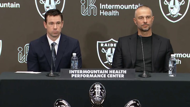 Klint Kubiak was introduced as the Raiders’ new head coach on Tuesday. 