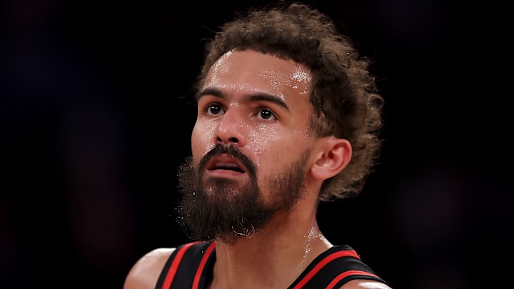 Trae Young #11 of the Atlanta Hawks looks on against the New York Knicks.