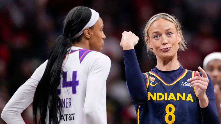 Indiana Fever guard Sophie Cunningham (8) points to Phoenix Mercury forward-guard DeWanna Bonner (24) Indiana Fever guard Sophie Cunningham (8) points to Phoenix Mercury forward-guard DeWanna Bonner (24)