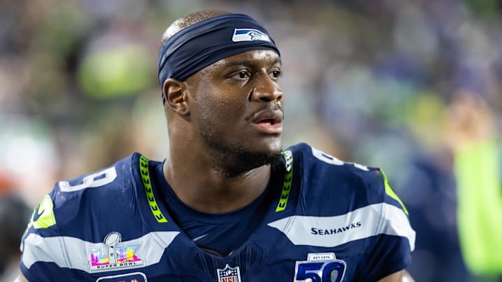 Feb 8, 2026; Santa Clara, CA, USA; Seattle Seahawks running back Kenneth Walker III (9) against the New England Patriots during Super Bowl LX at Levi's Stadium. Mandatory Credit: Mark J. Rebilas-Imagn Images