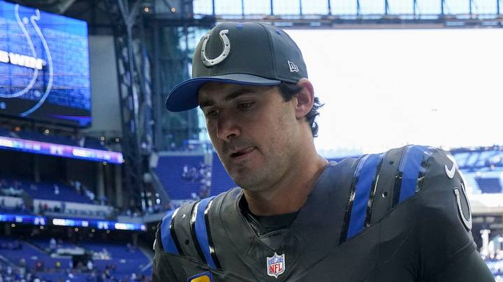 Indianapolis Colts quarterback Daniel Jones (17) leaves the field after defeating the Houston Texans Indianapolis Colts quarterback Daniel Jones (17) leaves the field after defeating the Houston Texans
