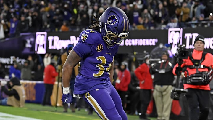 Keaton Mitchell celebrates after touchdown.
