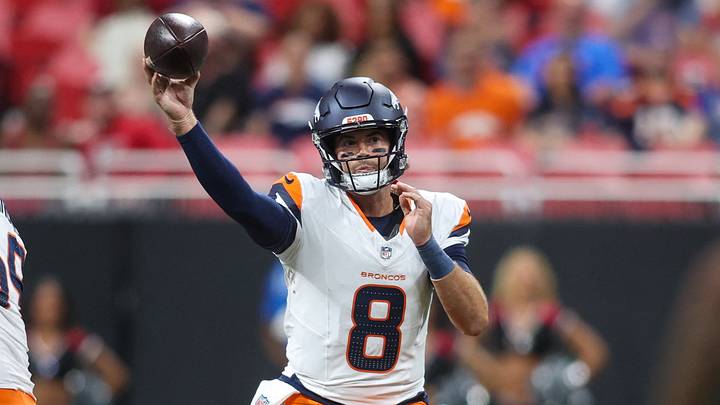 Denver Broncos quarterback Jarrett Stidham (8) throws a pass against the Atlanta Falcons in the first quarter at Mercedes-Benz Stadium. Denver Broncos quarterback Jarrett Stidham (8) throws a pass against the Atlanta Falcons in the first quarter at Mercedes-Benz Stadium.