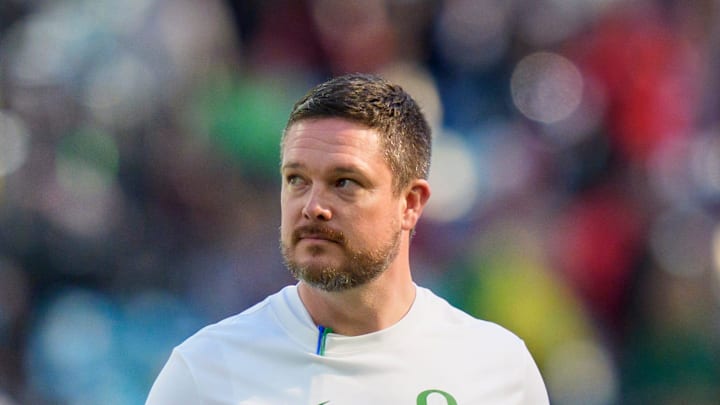Oregon head coach Dan Lanning walks the field during warmups as the Oregon Ducks take on the Texas Tech Red Raiders in the Orange Bowl on Jan. 1, 2026, at Hard Rock Stadium in Miami, Florida. Oregon head coach Dan Lanning walks the field during warmups as the Oregon Ducks take on the Texas Tech Red Raiders in the Orange Bowl on Jan. 1, 2026, at Hard Rock Stadium in Miami, Florida.