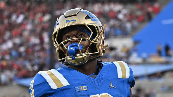 Sep 12, 2026; Pasadena, California, USA; UCLA running back Wayne Knight (3) looks on after completing a touchdown during the second half against San Diego State at the Rose Bowl. Mandatory Credit: William Liang-Imagn Images Sep 12, 2026; Pasadena, California, USA; UCLA running back Wayne Knight (3) looks on after completing a touchdown during the second half against San Diego State at the Rose Bowl. Mandatory Credit: William Liang-Imagn Images