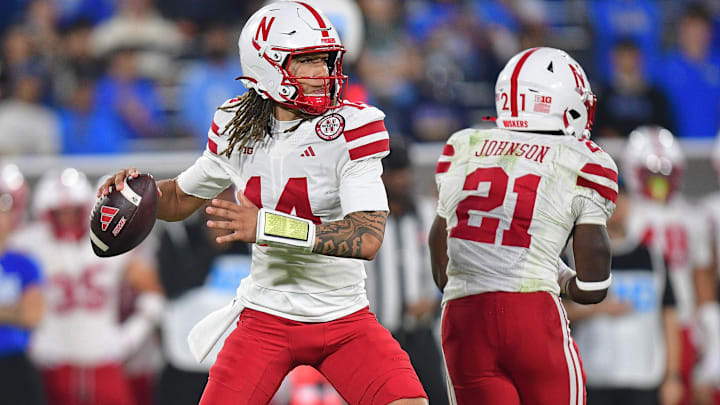 Nebraska Cornhuskers quarterback TJ Lateef throws against the UCLA Bruins during the first half at the Rose Bowl. Nebraska Cornhuskers quarterback TJ Lateef throws against the UCLA Bruins during the first half at the Rose Bowl.