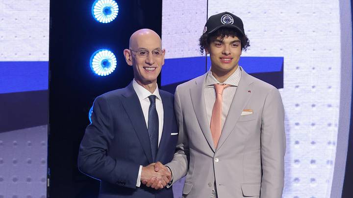 Jun 23, 2026; New York, NY, USA; NBA commissioner Adam Silver greets the fifth pick in the 2026 NBA draft, Illinois guard Keaton Wagler after he was selected by the Los Angeles Clippers at Barclays Center. Mandatory Credit: Brad Penner-Imagn Images Jun 23, 2026; New York, NY, USA; NBA commissioner Adam Silver greets the fifth pick in the 2026 NBA draft, Illinois guard Keaton Wagler after he was selected by the Los Angeles Clippers at Barclays Center. Mandatory Credit: Brad Penner-Imagn Images