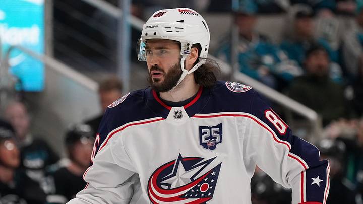 Jan 6, 2026; San Jose, California, USA; Columbus Blue Jackets right winger Kirill Marchenko (86) waits for play to resume against the San Jose Sharks in the first period at SAP Center at San Jose. Mandatory Credit: David Gonzales-Imagn Images Jan 6, 2026; San Jose, California, USA; Columbus Blue Jackets right winger Kirill Marchenko (86) waits for play to resume against the San Jose Sharks in the first period at SAP Center at San Jose. Mandatory Credit: David Gonzales-Imagn Images