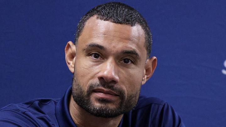 Sep 26, 2022; New Orleans, LA, USA;  New Orleans Pelicans general manager Trajan Langdon during a press conference at the New Orleans Pelicans Media Day from the Smoothie King Center. Mandatory Credit: Stephen Lew-Imagn Images
