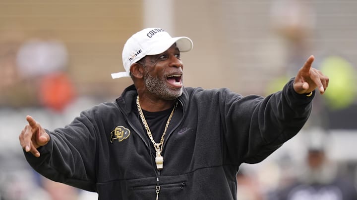 Oct 11, 2025; Boulder, Colorado, USA; Colorado Buffaloes head coach Deion Sanders before the game against the Iowa State Cyclones at Folsom Field. Mandatory Credit: Ron Chenoy-Imagn Images Oct 11, 2025; Boulder, Colorado, USA; Colorado Buffaloes head coach Deion Sanders before the game against the Iowa State Cyclones at Folsom Field. Mandatory Credit: Ron Chenoy-Imagn Images