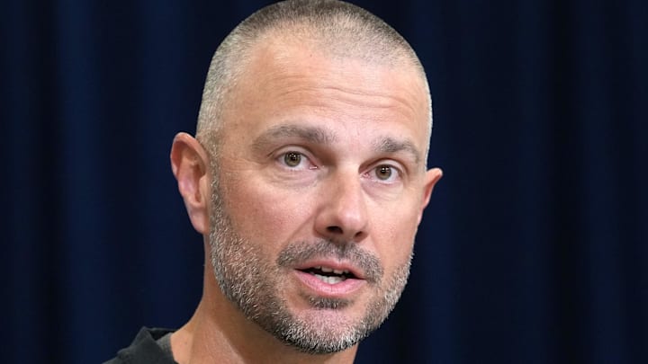 Feb 24, 2026; Indianapolis, IN, USA; Las Vegas Raiders general manager John Spytek speaks at the NFL Scouting Combine at the Indiana Convention Center. Mandatory Credit: Kirby Lee-Imagn Images Feb 24, 2026; Indianapolis, IN, USA; Las Vegas Raiders general manager John Spytek speaks at the NFL Scouting Combine at the Indiana Convention Center. Mandatory Credit: Kirby Lee-Imagn Images