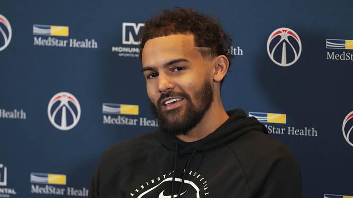 Feb 24, 2026; Atlanta, Georgia, USA; Washington Wizards guard Trae Young (3) meets with the media during his first return to play the Atlanta Hawks at State Farm Arena. Mandatory Credit: Dale Zanine-Imagn Images Feb 24, 2026; Atlanta, Georgia, USA; Washington Wizards guard Trae Young (3) meets with the media during his first return to play the Atlanta Hawks at State Farm Arena. Mandatory Credit: Dale Zanine-Imagn Images