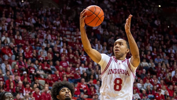 Indiana's Bryson Tucker (8) drives for a layup against USC at Simon Skjodt Assembly Hall. Indiana's Bryson Tucker (8) drives for a layup against USC at Simon Skjodt Assembly Hall.