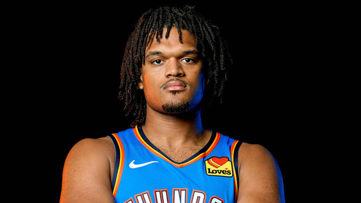 Dillon Jones is pictured during the Thunder media day at the Paycom Center in Oklahoma City, on Monday, Sept. 30, 2024.