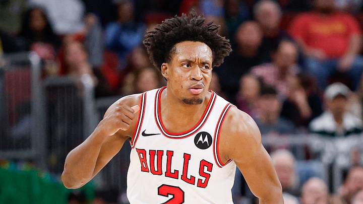 Apr 1, 2026; Chicago, Illinois, USA; Chicago Bulls guard Collin Sexton (2) reacts after scoring against the Indiana Pacers during the first half at United Center. Mandatory Credit: Kamil Krzaczynski-Imagn Images