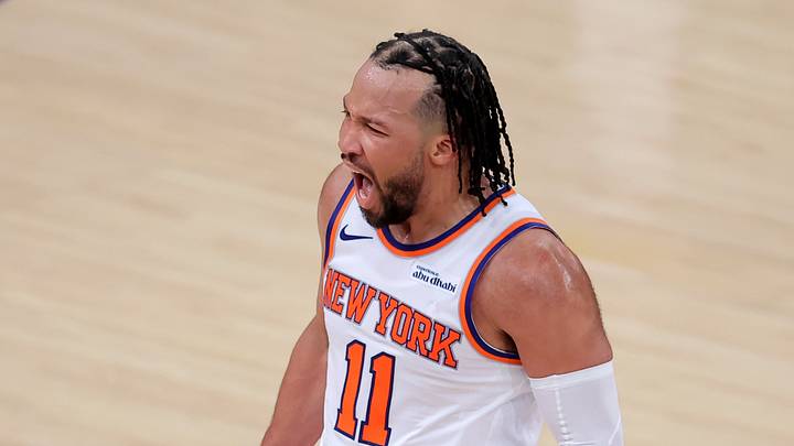 May 19, 2026; New York, New York, USA; New York Knicks guard Jalen Brunson (11) reacts during the fourth quarter of game one of the eastern conference finals against the Cleveland Cavaliers during the 2026 NBA playoffs at Madison Square Garden. Mandatory Credit: Brad Penner-Imagn Images