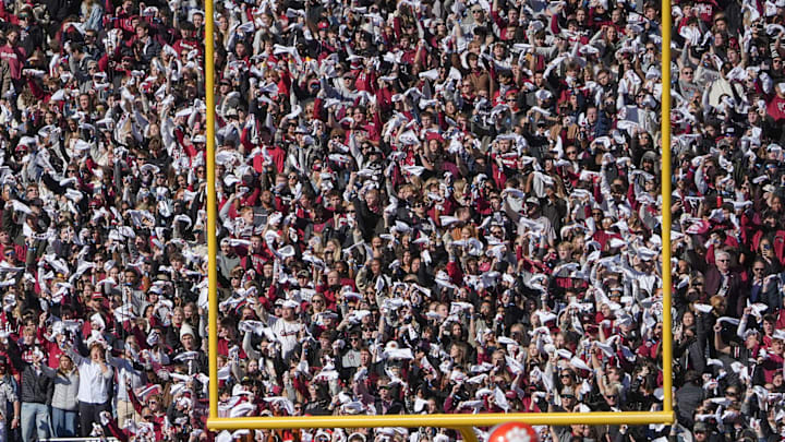South Carolina fans wave white towels to the song Sandstorm