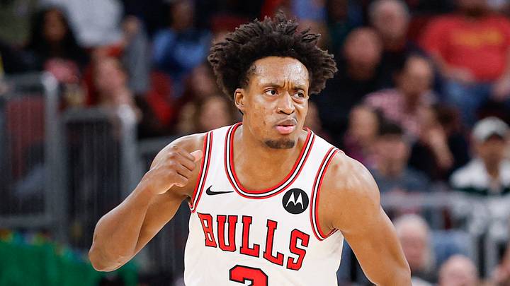 Apr 1, 2026; Chicago, Illinois, USA; Chicago Bulls guard Collin Sexton (2) reacts after scoring against the Indiana Pacers during the first half at United Center. Mandatory Credit: Kamil Krzaczynski-Imagn Images