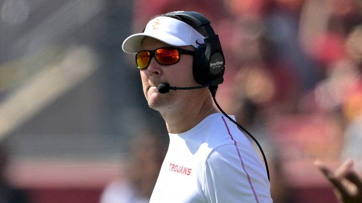 Oct 12, 2024; Los Angeles, California, USA; USC Trojans head coach Lincoln Riley during a time out against the Penn State Nittany Lions in the first half at United Airlines Field at Los Angeles Memorial Coliseum. Mandatory Credit: Jayne Kamin-Oncea-Imagn Images Oct 12, 2024; Los Angeles, California, USA; USC Trojans head coach Lincoln Riley during a time out against the Penn State Nittany Lions in the first half at United Airlines Field at Los Angeles Memorial Coliseum. Mandatory Credit: Jayne Kamin-Oncea-Imagn Images