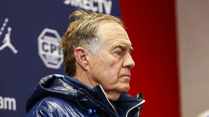 Nov 29, 2025; Raleigh, North Carolina, USA;  North Carolina Tar Heels head coach Bill Belichick addresses the media after the second half of the game against NC State Wolfpack at Carter-Finley Stadium.  Mandatory Credit: Jaylynn Nash-Imagn Images