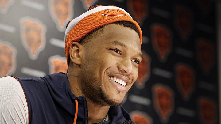 Jun 3, 2025; Lake Forest, IL, USA; Chicago Bears wide receiver DJ Moore (2) speaks during minicamp at Halas Hall. Mandatory Credit: Kamil Krzaczynski-Imagn Images
