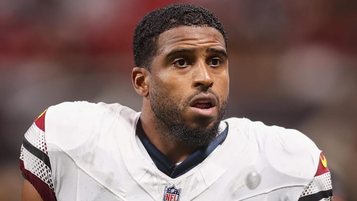 Sep 28, 2025; Atlanta, Georgia, USA; Washington Commanders linebacker Bobby Wagner (54) on the field during a game against the Atlanta Falcons at Mercedes-Benz Stadium. Mandatory Credit: Brett Davis-Imagn Images