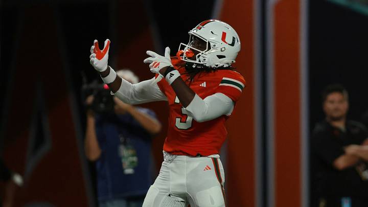 Sep 10, 2026; Miami Gardens, Florida, USA; Miami Hurricanes wide receiver Joshua Moore (3) celebrates a touchdown in the first quarter against the Florida A&M Rattlers at Hard Rock Stadium. Mandatory Credit: Sam Navarro-Imagn Images Sep 10, 2026; Miami Gardens, Florida, USA; Miami Hurricanes wide receiver Joshua Moore (3) celebrates a touchdown in the first quarter against the Florida A&M Rattlers at Hard Rock Stadium. Mandatory Credit: Sam Navarro-Imagn Images
