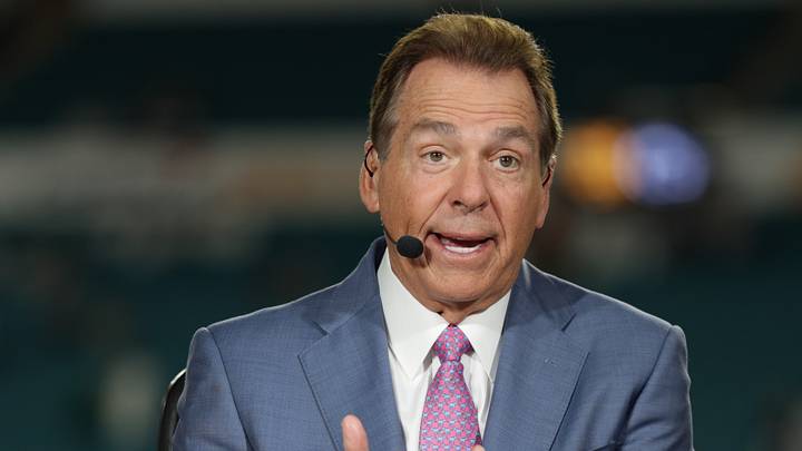 ESPN analyst Nick Saban at Hard Rock Stadium.